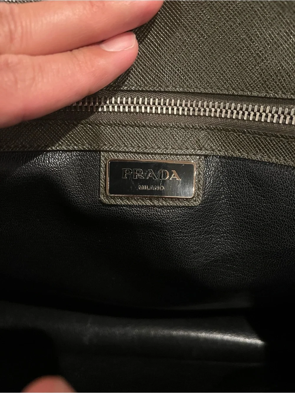 Prada Olive Green Saffiano Leather Portfolio with Push-Lock